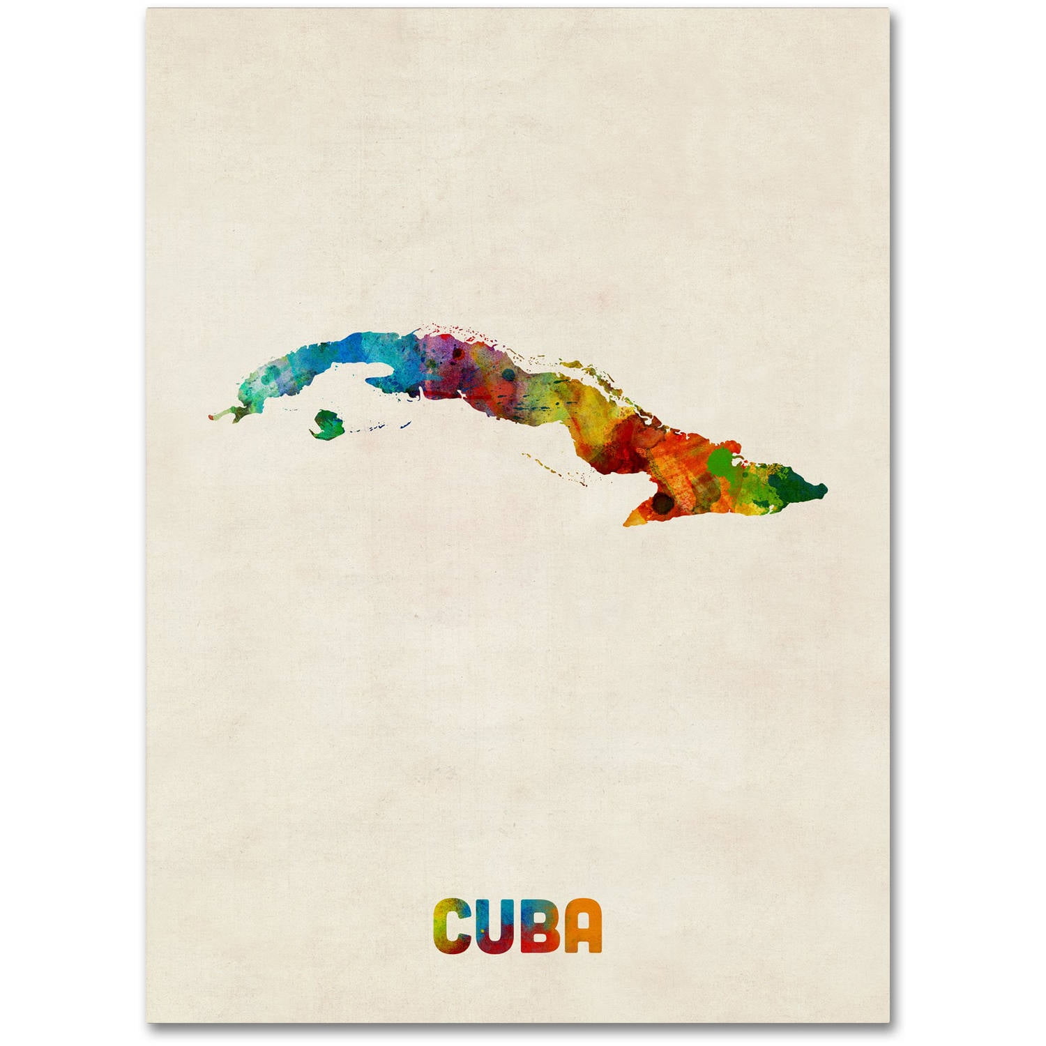 Cuba Watercolor Map Unframed Canvas Art 18x24