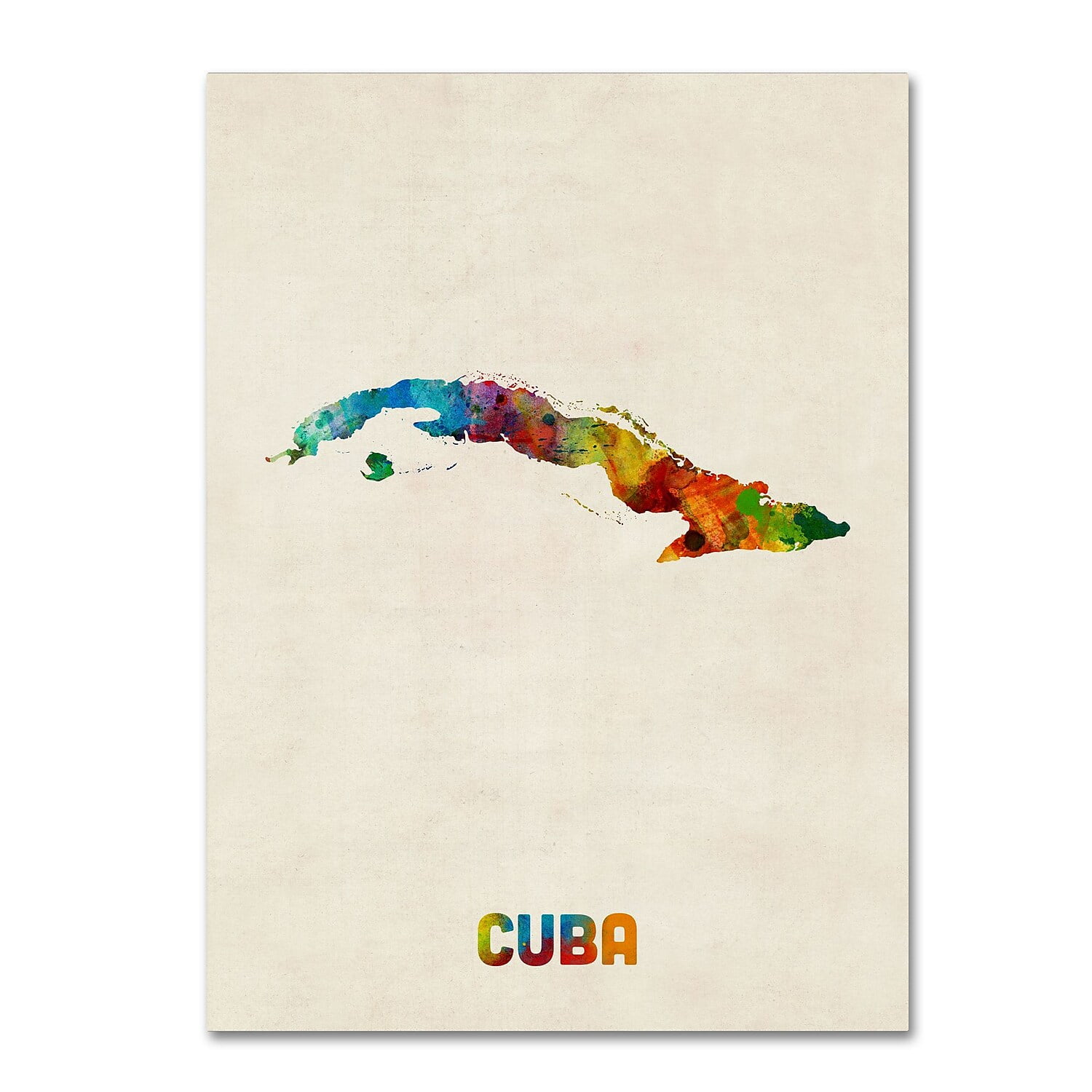 Trademark Fine Art ''Cuba Watercolor Map'' by Michael Tompsett 35' x 47' Canvas Art (MT0737-C3547GG)