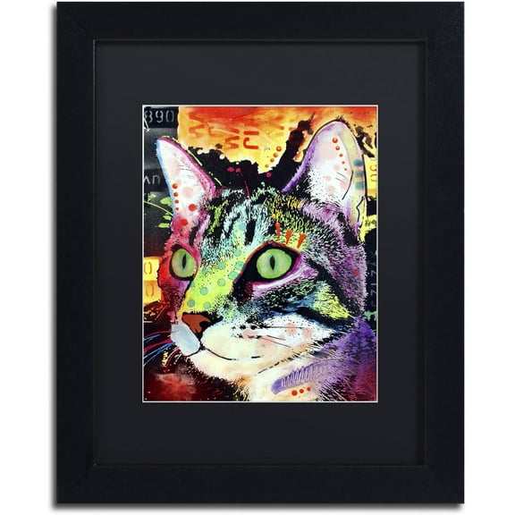 Trademark Fine Art "Curiosity Cat" Canvas Art by Dean Russo, Black Matte, Black Frame
