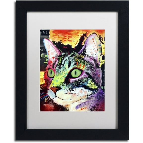 Trademark Fine Art "Curiosity Cat" Canvas Art by Dean Russo, White Matte, Black Frame