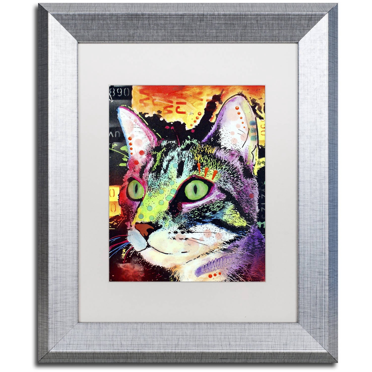 Trademark Fine Art "Curiosity Cat" Canvas Art by Dean Russo, White Matte, Silver Frame
