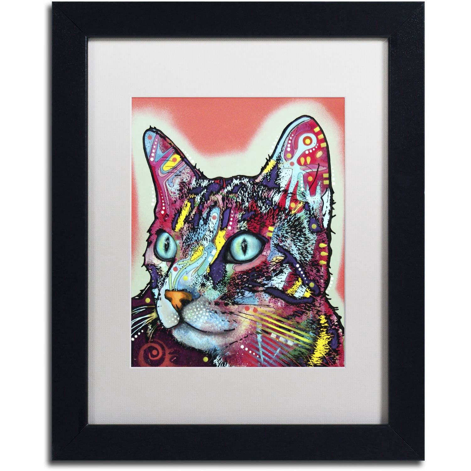 Trademark Fine Art "Curious Cat" Canvas Art by Dean Russo, White Matte, Black Frame