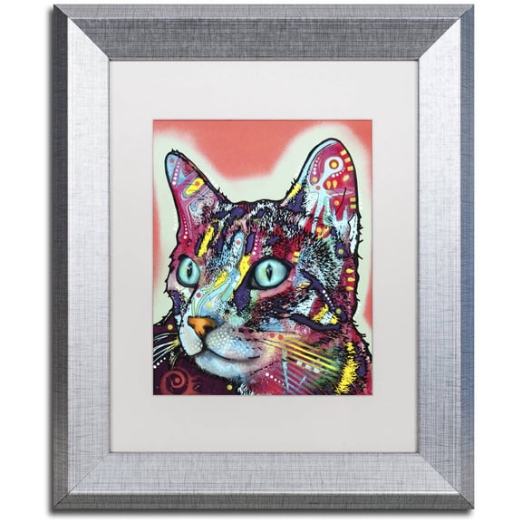 Trademark Fine Art "Curious Cat" Canvas Art by Dean Russo, White Matte, Silver Frame