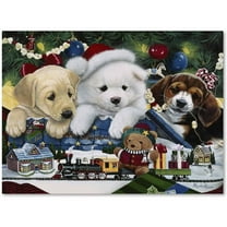 Trademark Fine Art 'Curious Christmas Pups' Canvas Art by Jenny Newland