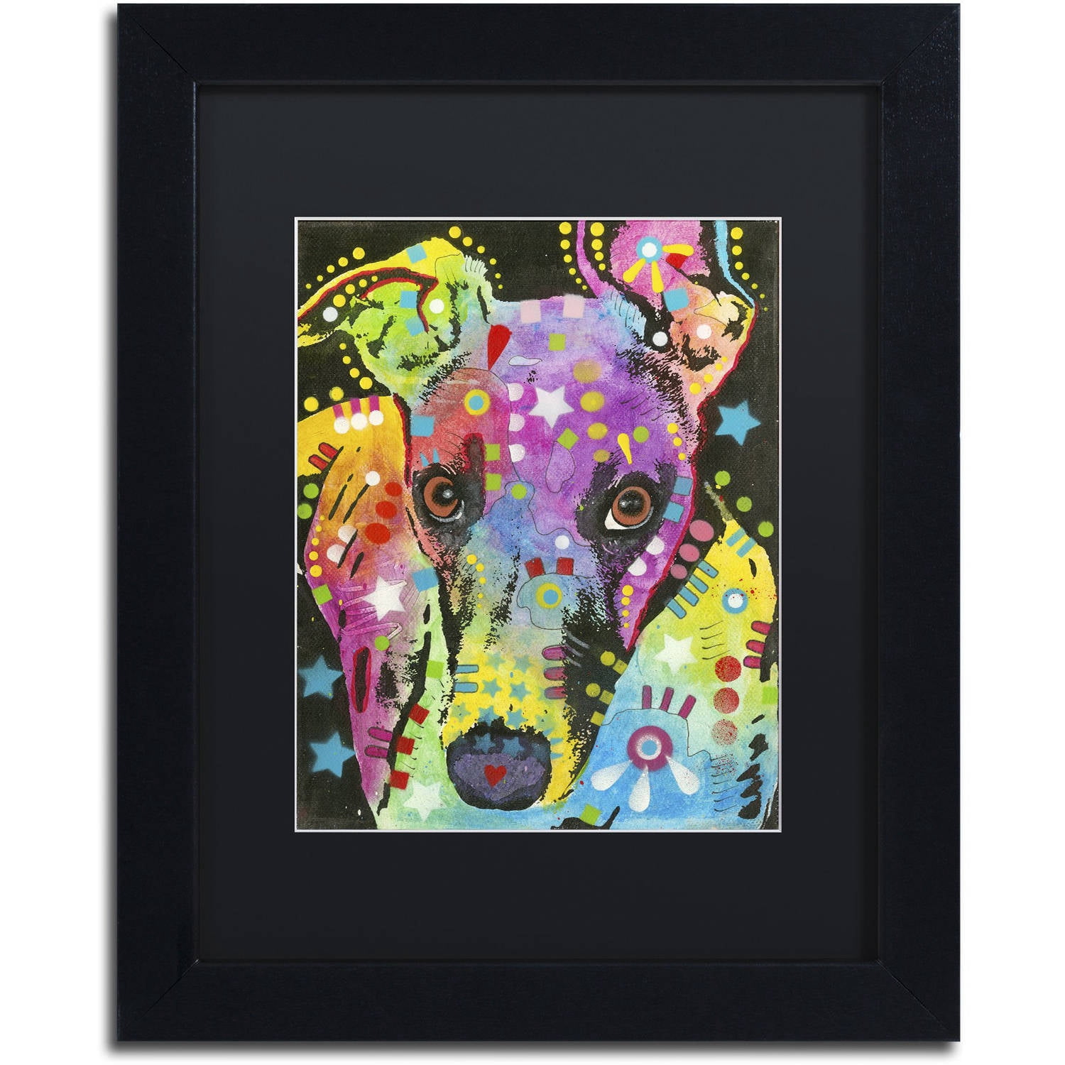 Trademark Fine Art "Curious Greyhound" Canvas Art by Dean Russo, Black Matte, Black Frame