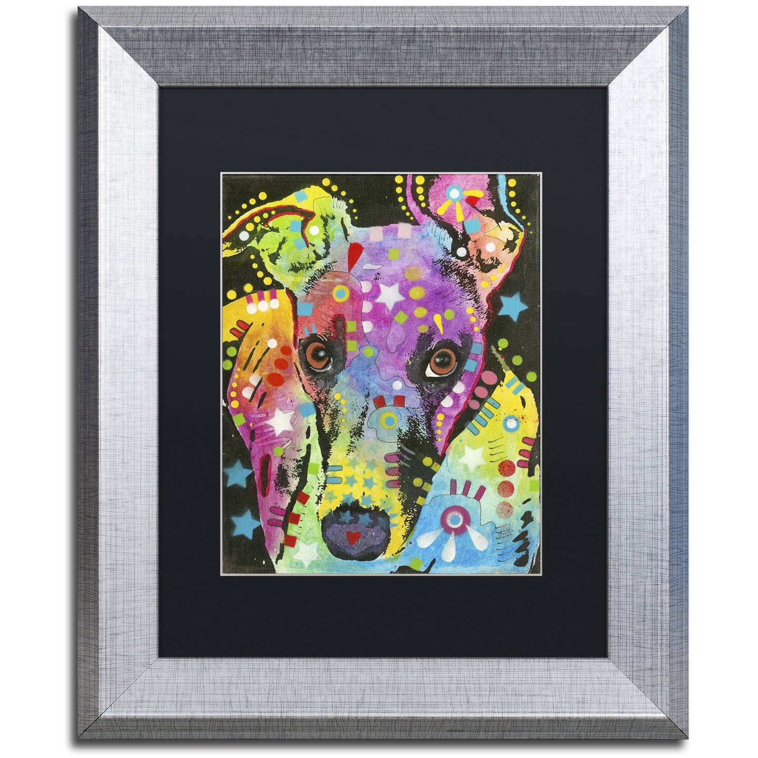 Trademark Fine Art "Curious Greyhound" Canvas Art by Dean Russo, Black Matte, Silver Frame
