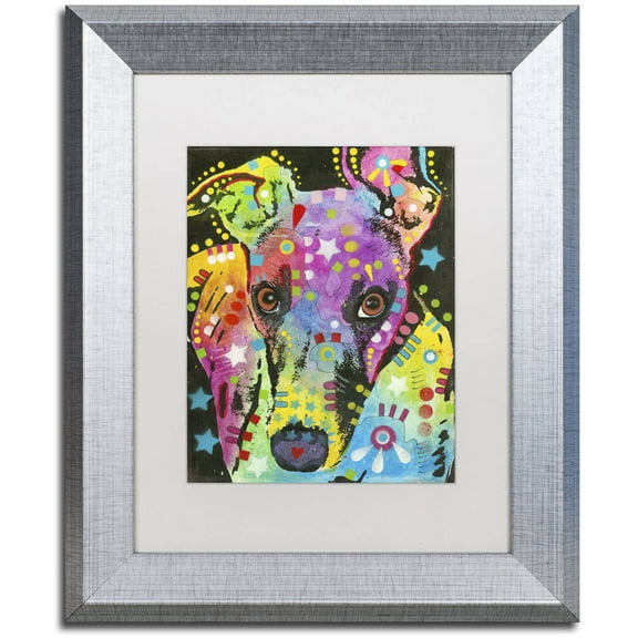 Trademark Fine Art "Curious Greyhound" Canvas Art by Dean Russo, White Matte, Silver Frame
