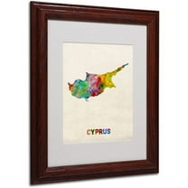 Trademark Fine Art "Cyprus Watercolor Map" by Michael Tompsett, Wood Frame
