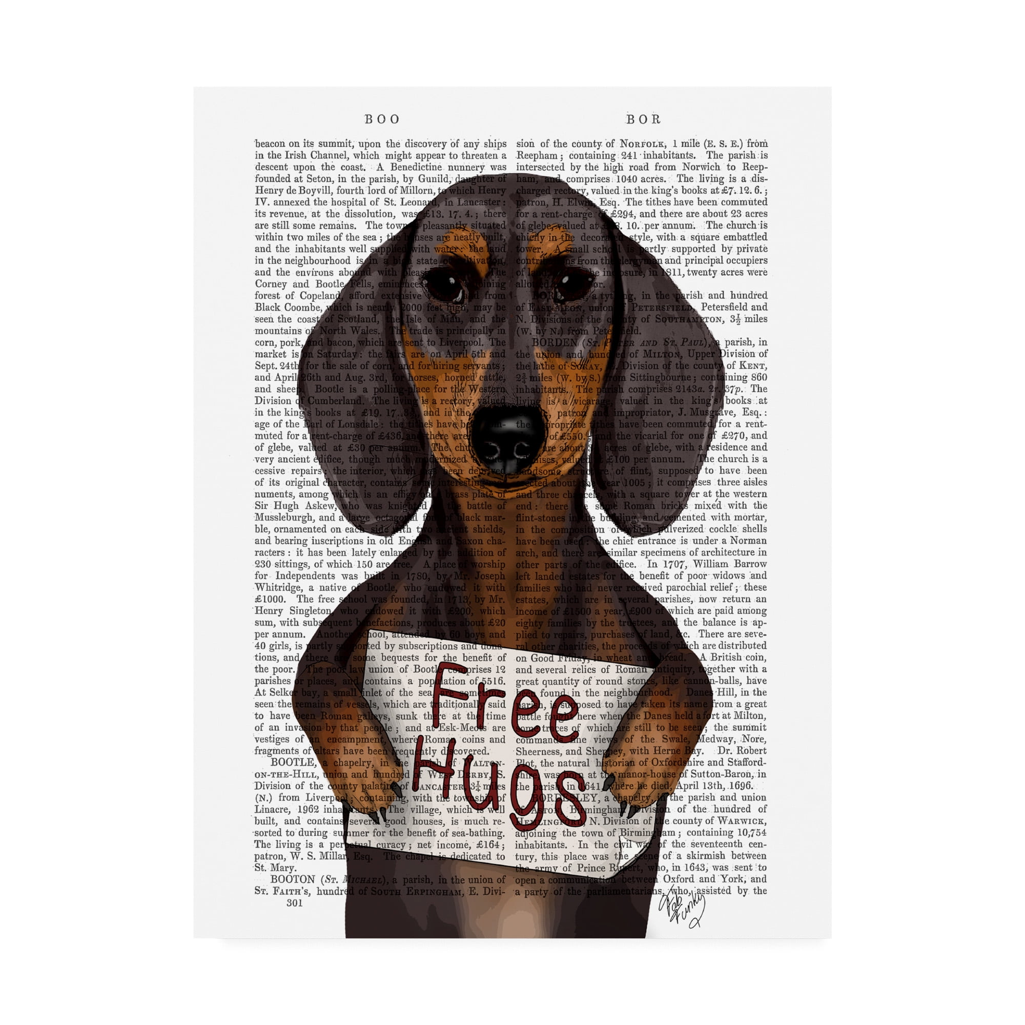 Trademark Fine Art 'Dachshund, Free Hugs' Canvas Art by Fab Funky