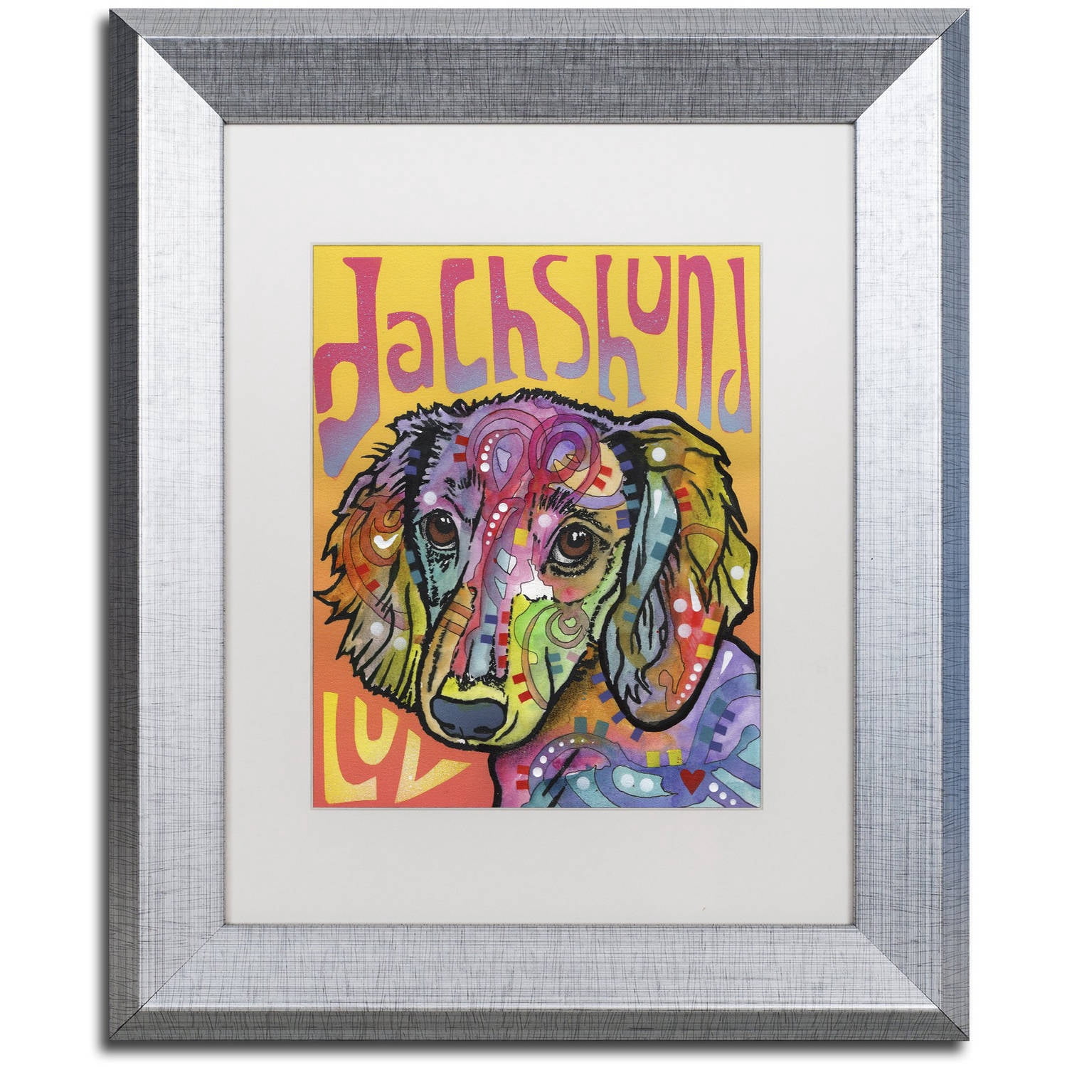 Trademark Fine Art 'Dachshund Love' Canvas Art by Dean Russo, White Matte, Silver Frame