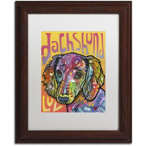 Trademark Fine Art 'Dachshund Love' Canvas Art by Dean Russo, White Matte, Wood Frame