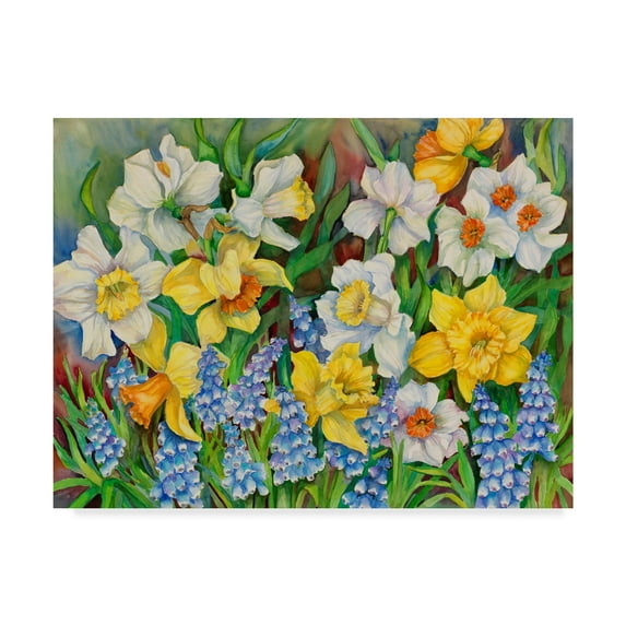Trademark Fine Art 'Daffodils And Grape Hyacinths' Canvas Art by Joanne Porter