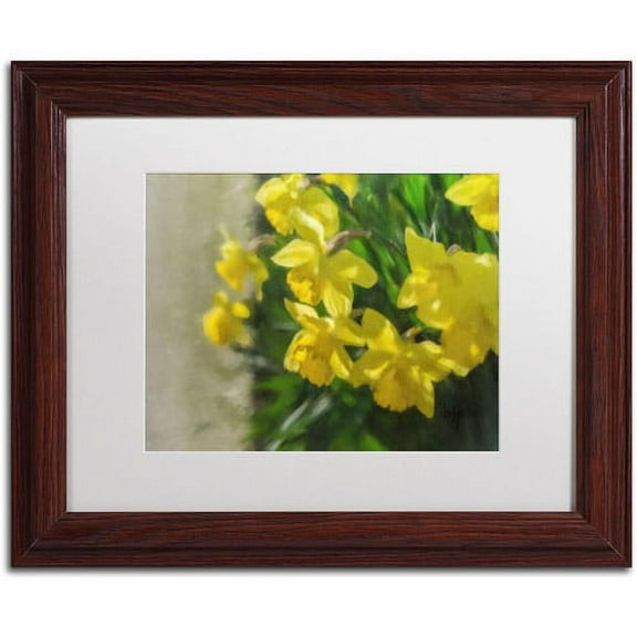 Trademark Fine Art "Daffodils Peeking" Canvas Art by Lois Bryan, White Mat, Wood Frame
