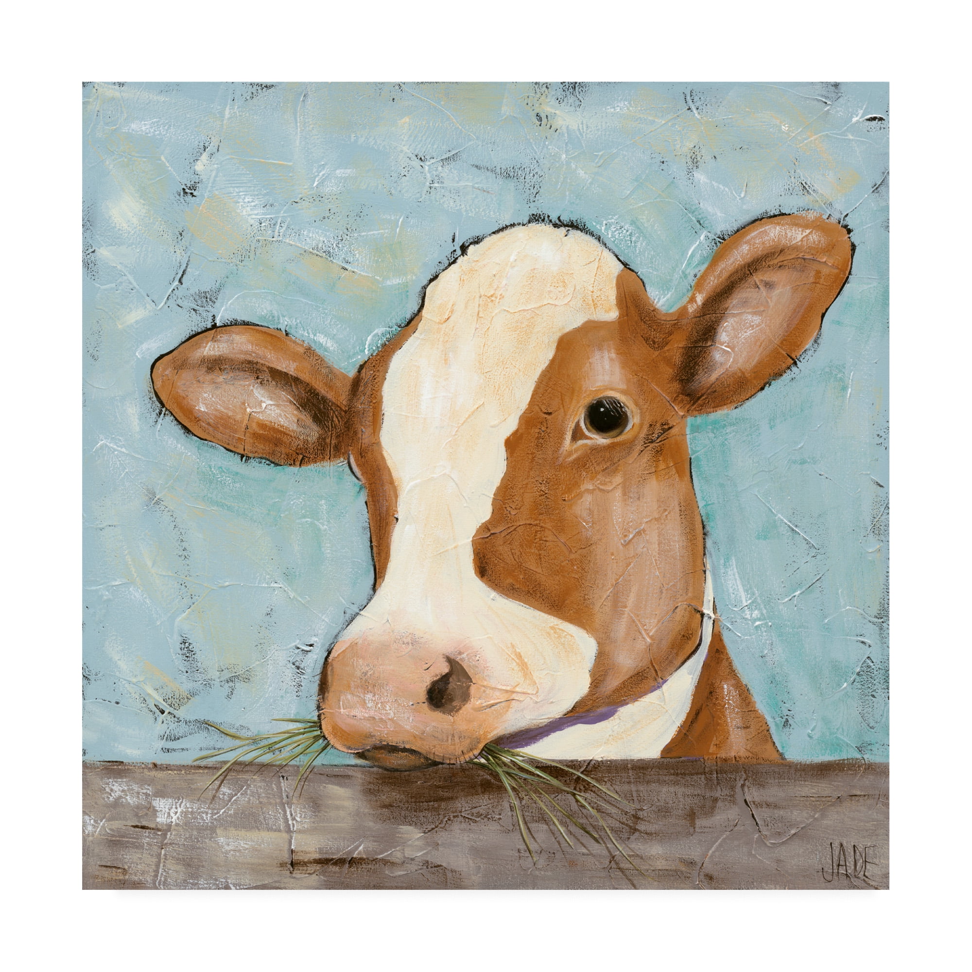 Jade Reynolds Brown and White Cow Portrait Canvas Art