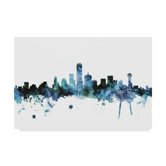 Trademark Fine Art 'Dallas Texas Blue Teal Skyline' Canvas Art by Michael Tompsett