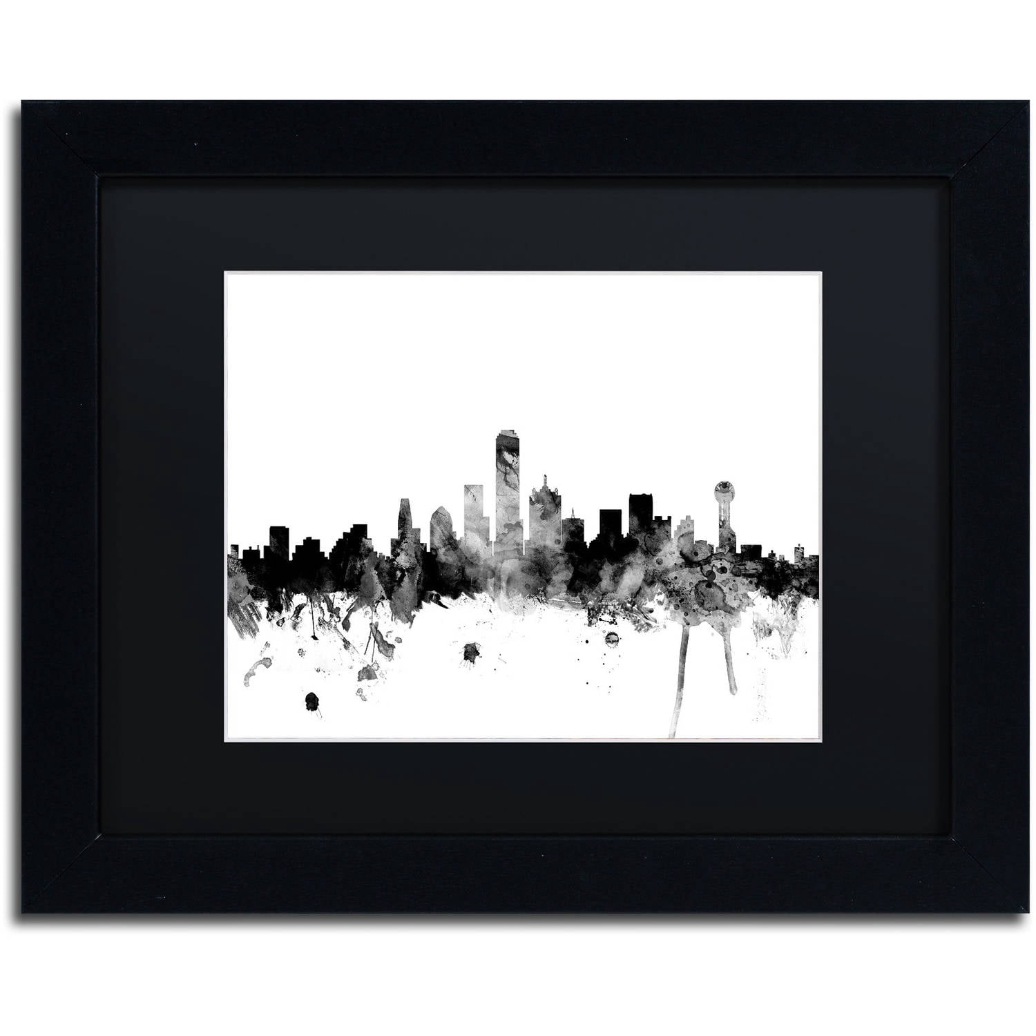 Trademark Fine Art "Dallas Texas Skyline B&W" Canvas Art by Michael Tompsett, Black Matte, Black Frame