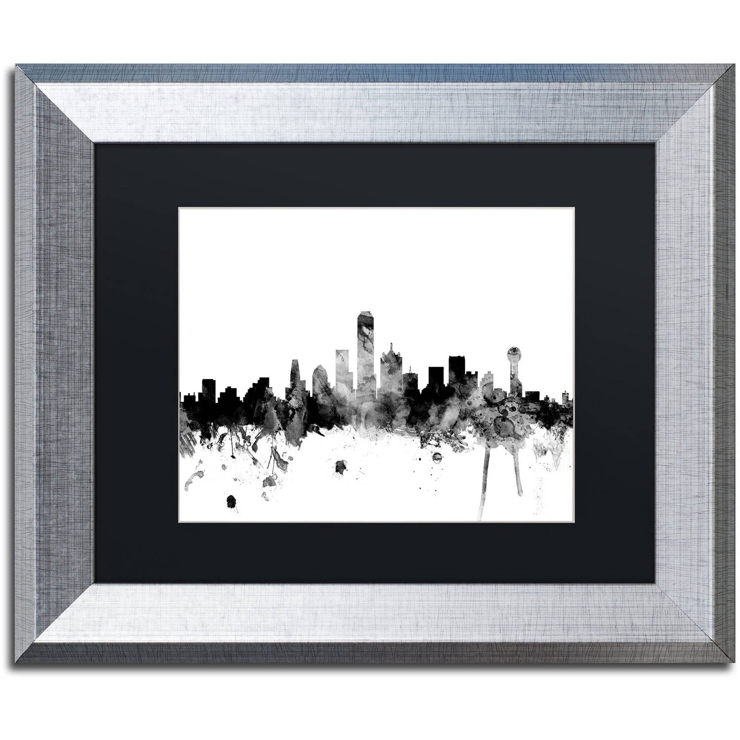 Trademark Fine Art "Dallas Texas Skyline B&W" Canvas Art by Michael Tompsett, Black Matte, Silver Frame