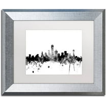 Trademark Fine Art "Dallas Texas Skyline B&W" Canvas Art by Michael Tompsett, White Matte, Silver Frame