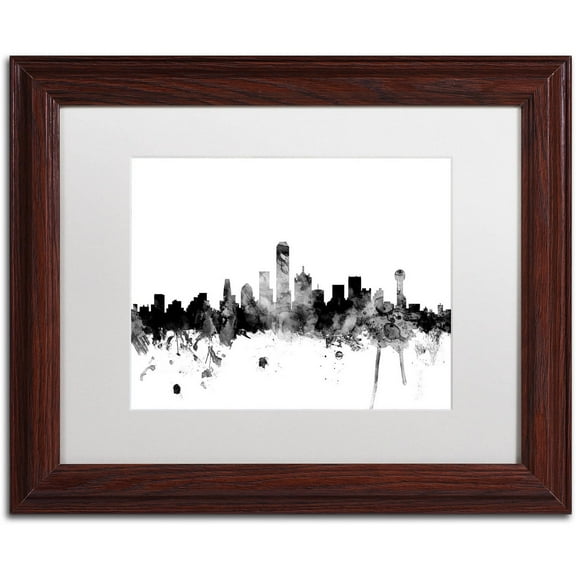 Trademark Fine Art "Dallas Texas Skyline B&W" Canvas Art by Michael Tompsett, White Matte, Wood Frame