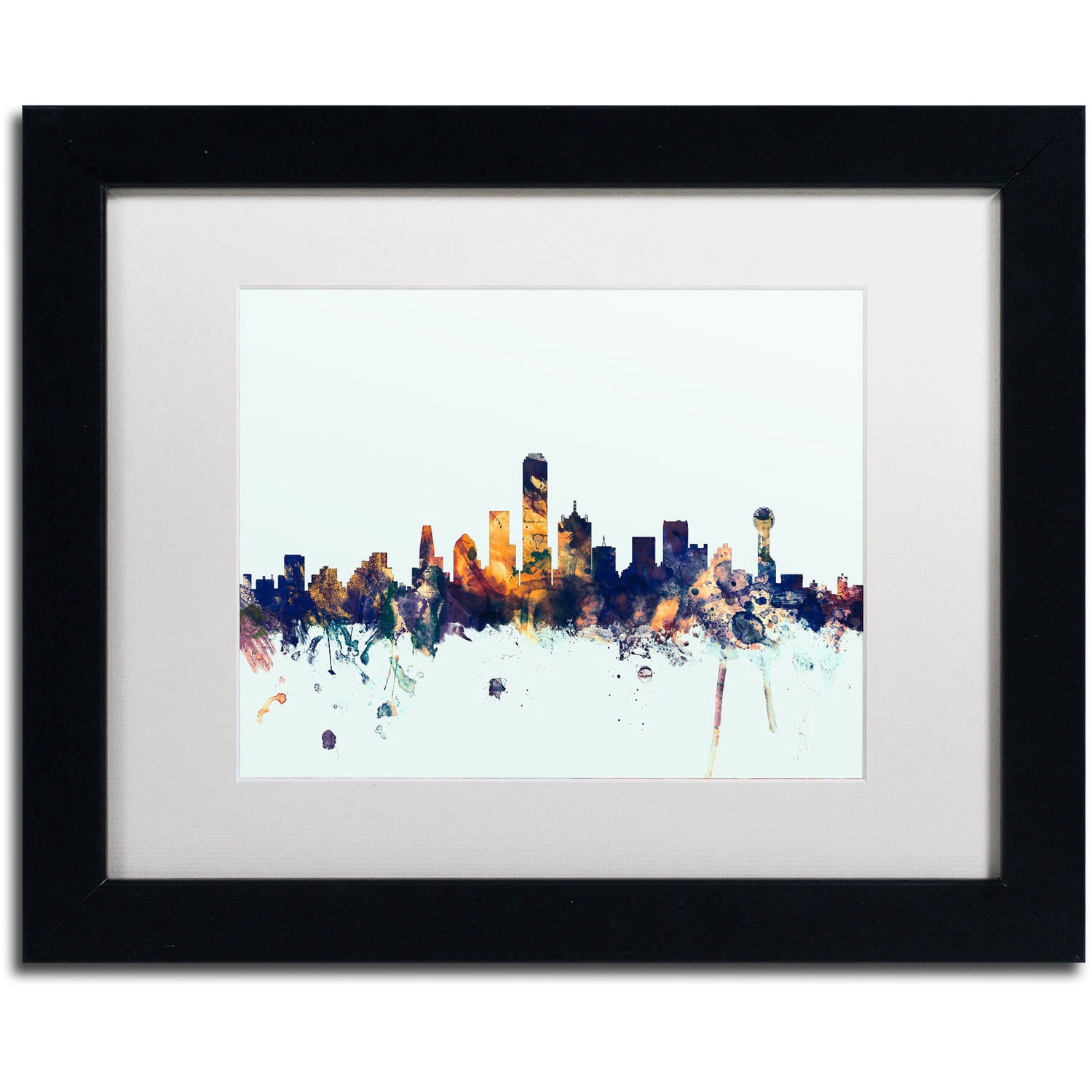 Trademark Fine Art "Dallas Texas Skyline Blue" Canvas Art by Michael Tompsett, White Matte, Black Frame