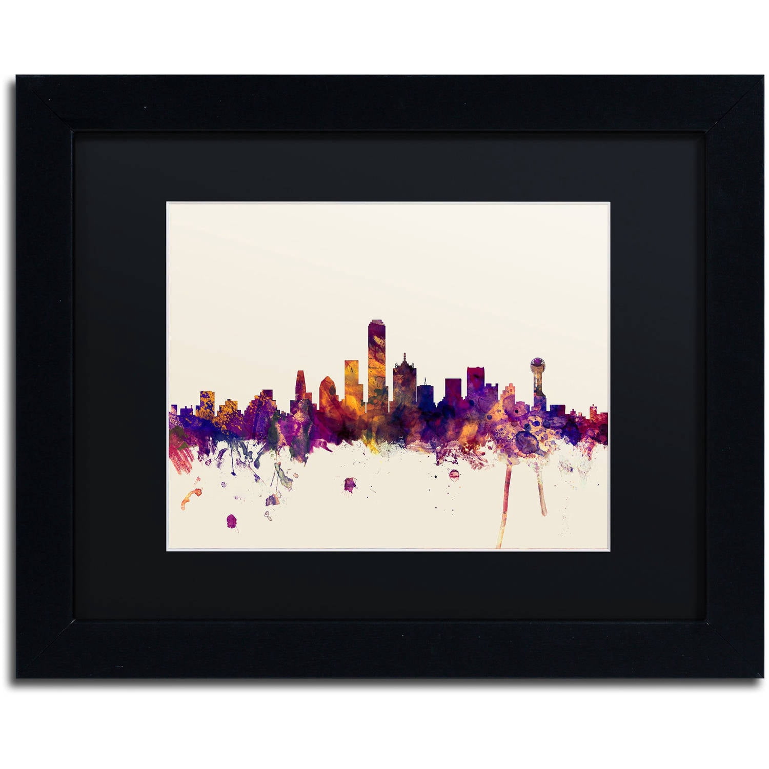 Trademark Fine Art "Dallas Texas Skyline" Canvas Art by Michael Tompsett, Black Matte, Black Frame