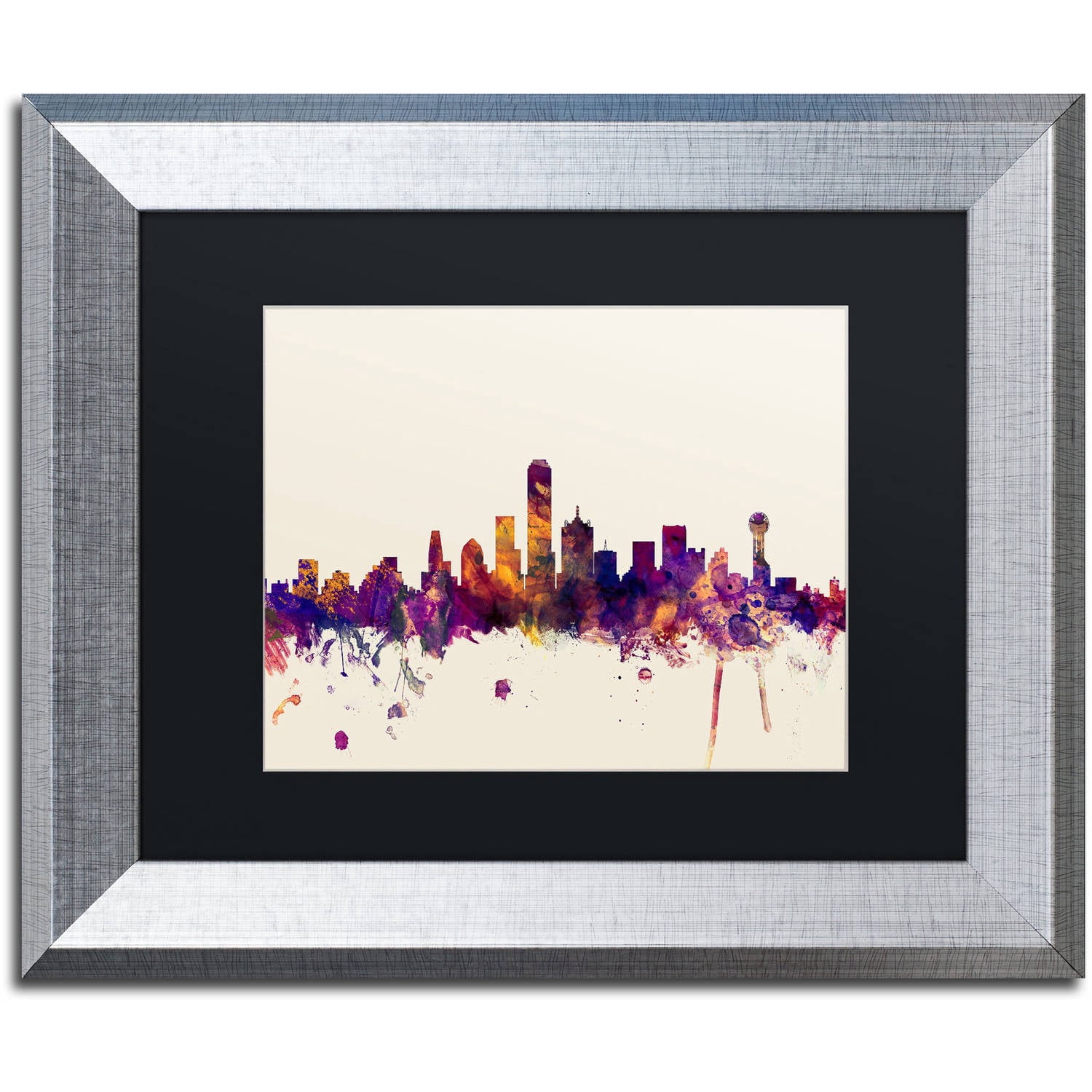 Trademark Fine Art "Dallas Texas Skyline" Canvas Art by Michael Tompsett, Black Matte, Silver Frame