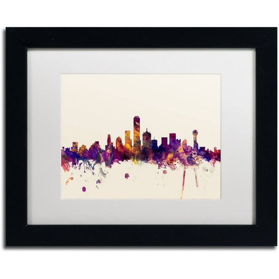 Trademark Fine Art "Dallas Texas Skyline" Canvas Art by Michael Tompsett, White Matte, Black Frame