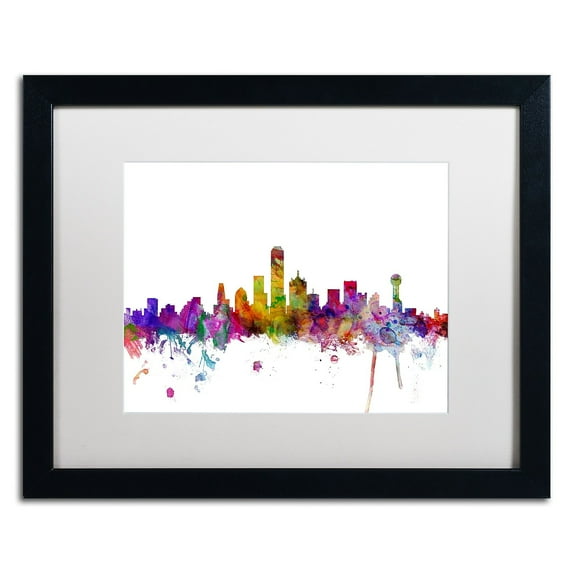 Trademark Fine Art 'Dallas Texas Skyline' Canvas Art by Michael Tompsett, White Matte, Black Frame