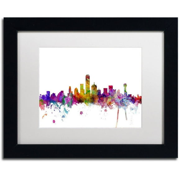Trademark Fine Art 'Dallas Texas Skyline' Canvas Art by Michael Tompsett, White Matte, Black Frame