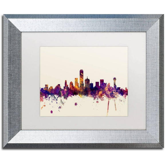 Trademark Fine Art "Dallas Texas Skyline" Canvas Art by Michael Tompsett, White Matte, Silver Frame