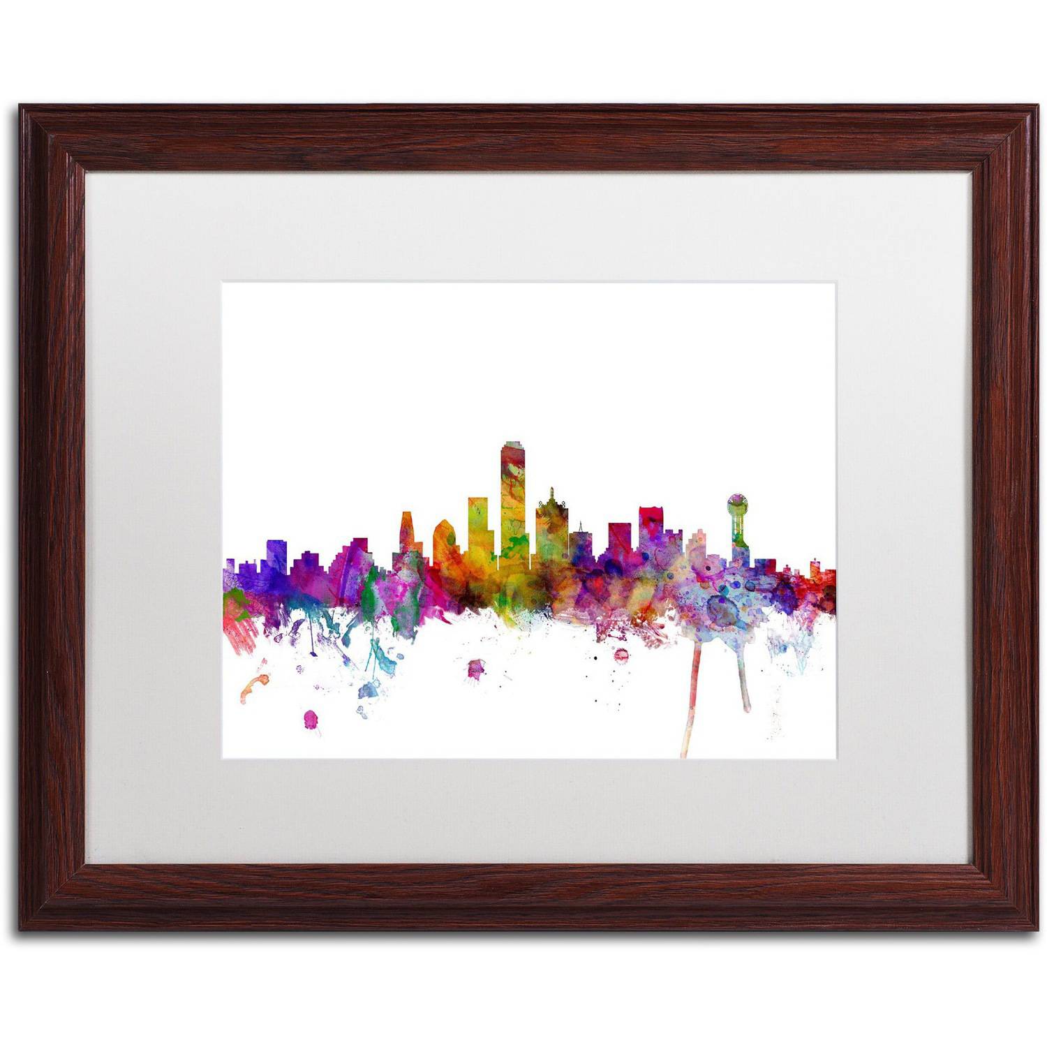 Trademark Fine Art 'Dallas Texas Skyline' Canvas Art by Michael Tompsett, White Matte, Wood Frame