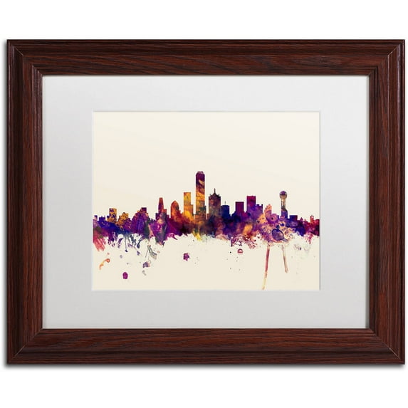 Trademark Fine Art "Dallas Texas Skyline" Canvas Art by Michael Tompsett, White Matte, Wood Frame