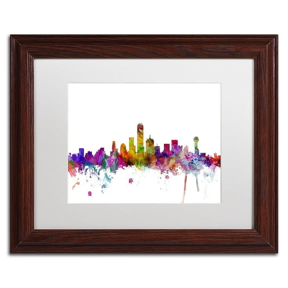 Trademark Fine Art 'Dallas Texas Skyline' Canvas Art by Michael Tompsett, White Matte, Wood Frame