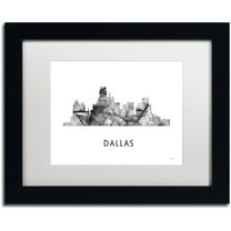 Trademark Fine Art 'Dallas Texas Skyline WB-BW' Canvas Art by Marlene Watson, White Matte, Black Frame