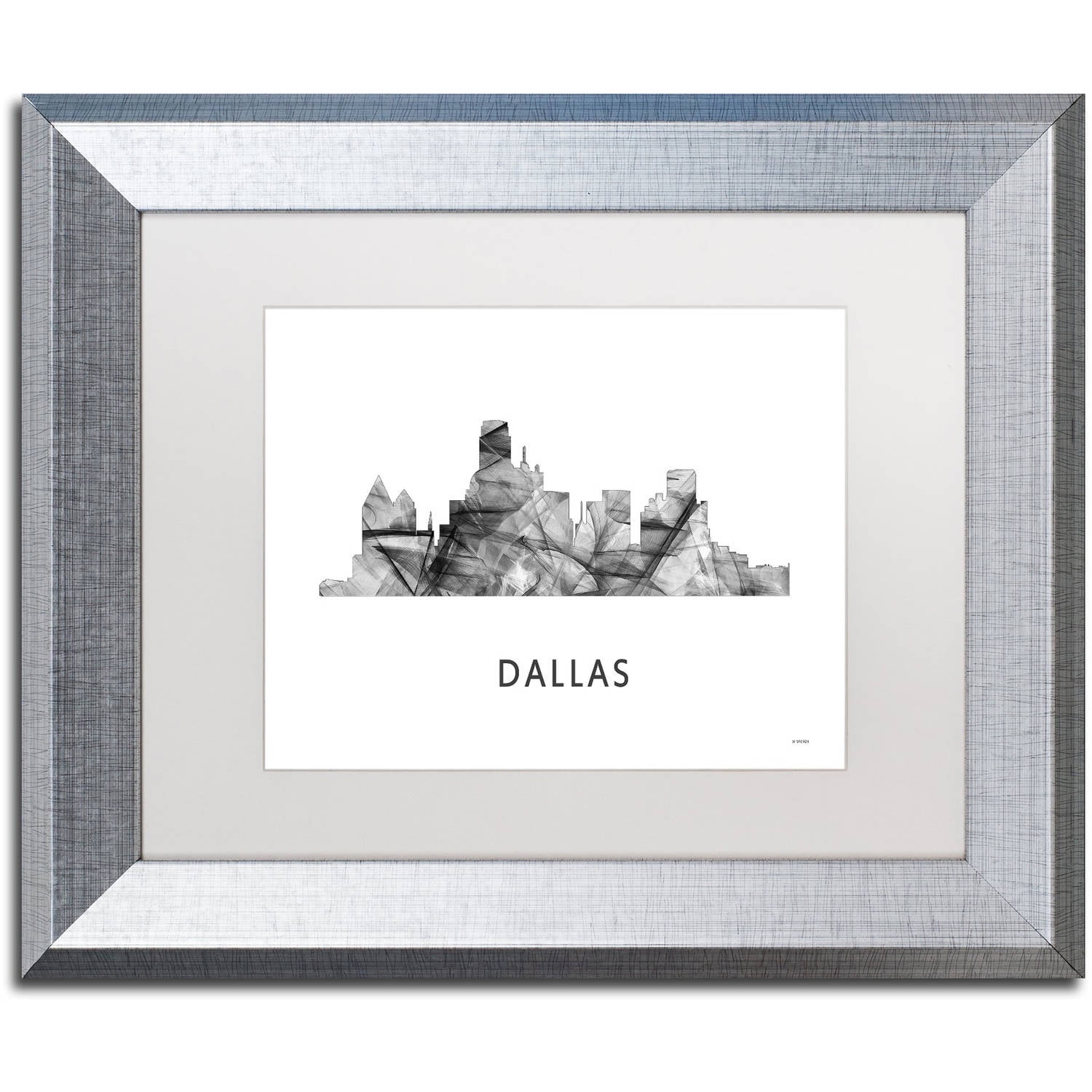 Trademark Fine Art 'Dallas Texas Skyline WB-BW' Canvas Art by Marlene Watson, White Matte, Silver Frame