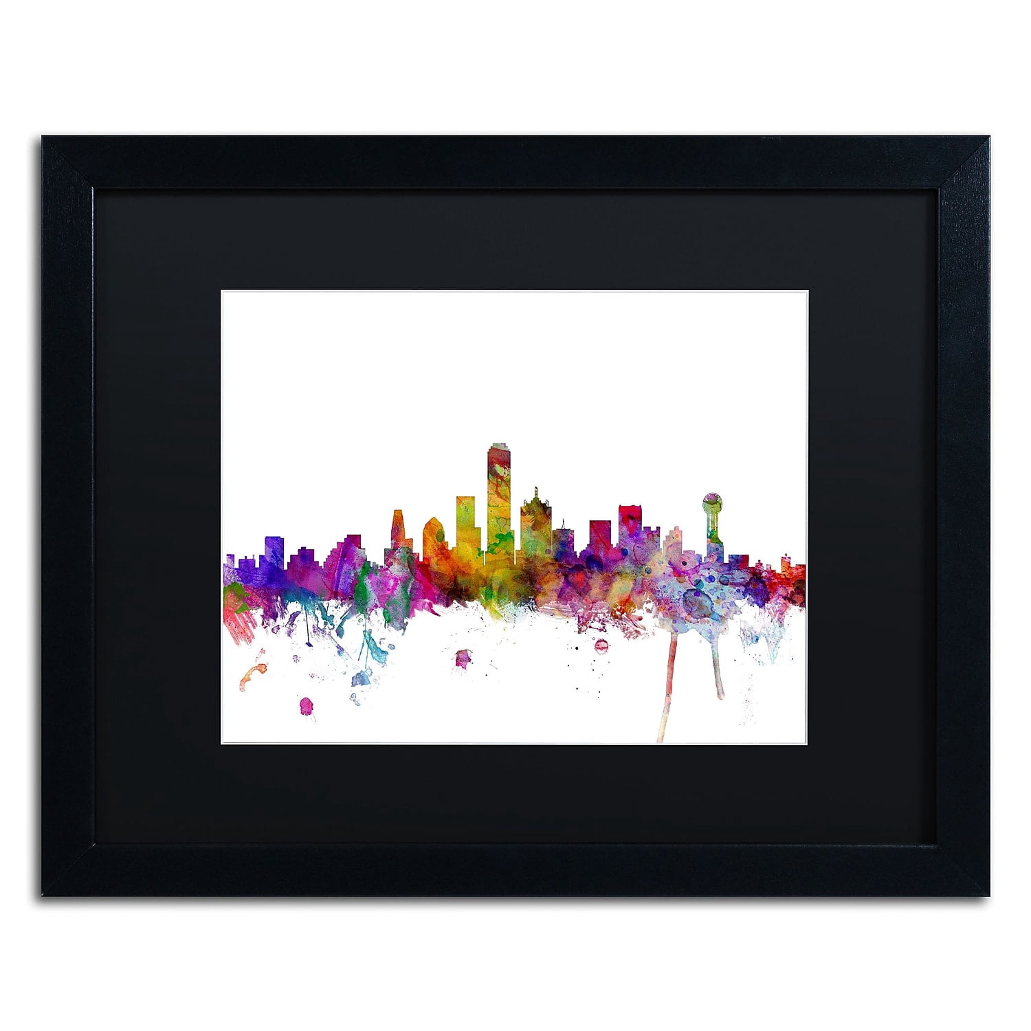 Trademark Fine Art ''Dallas Texas Skyline'' by Michael Tompsett 16" x 20" Black Matted Black Frame