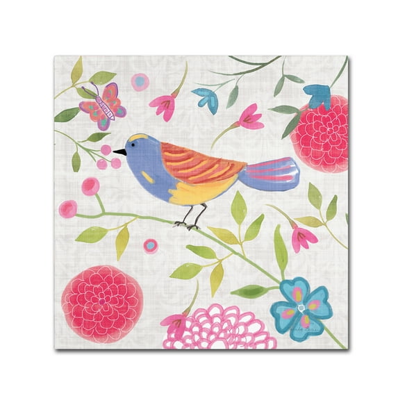 Trademark Fine Art 'Damask Floral and Bird III v2' Canvas Art by Farida Zaman