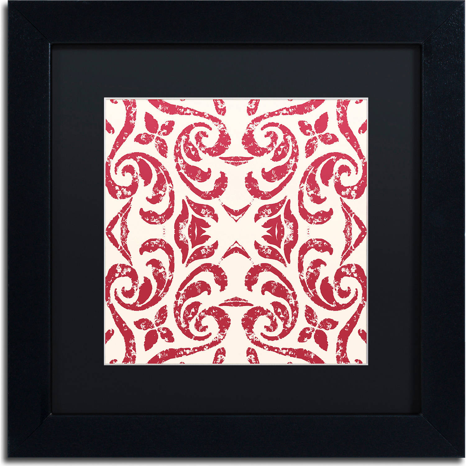 Trademark Fine Art "Damask Red" Canvas Art by Color Bakery, Black Matte, Black Frame