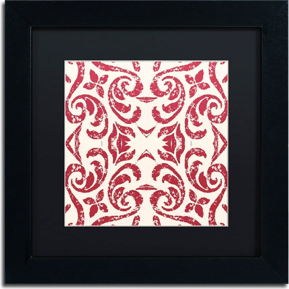 Trademark Fine Art "Damask Red" Canvas Art by Color Bakery, Black Matte, Black Frame