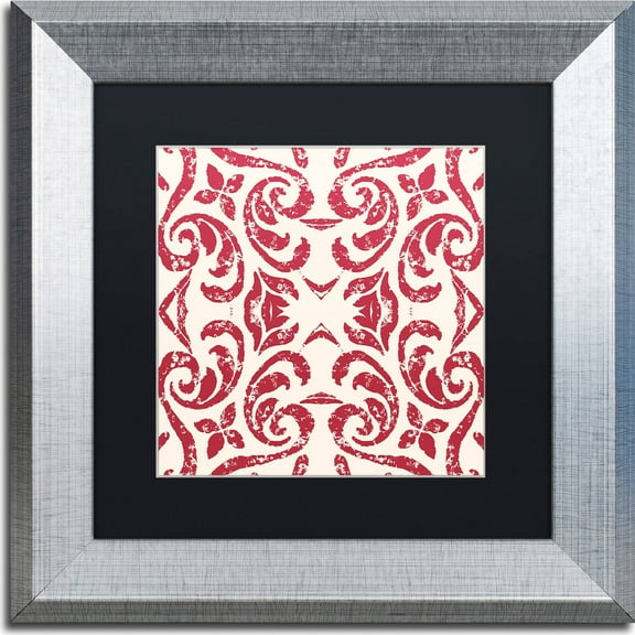 Trademark Fine Art "Damask Red" Canvas Art by Color Bakery, Black Matte, Silver Frame