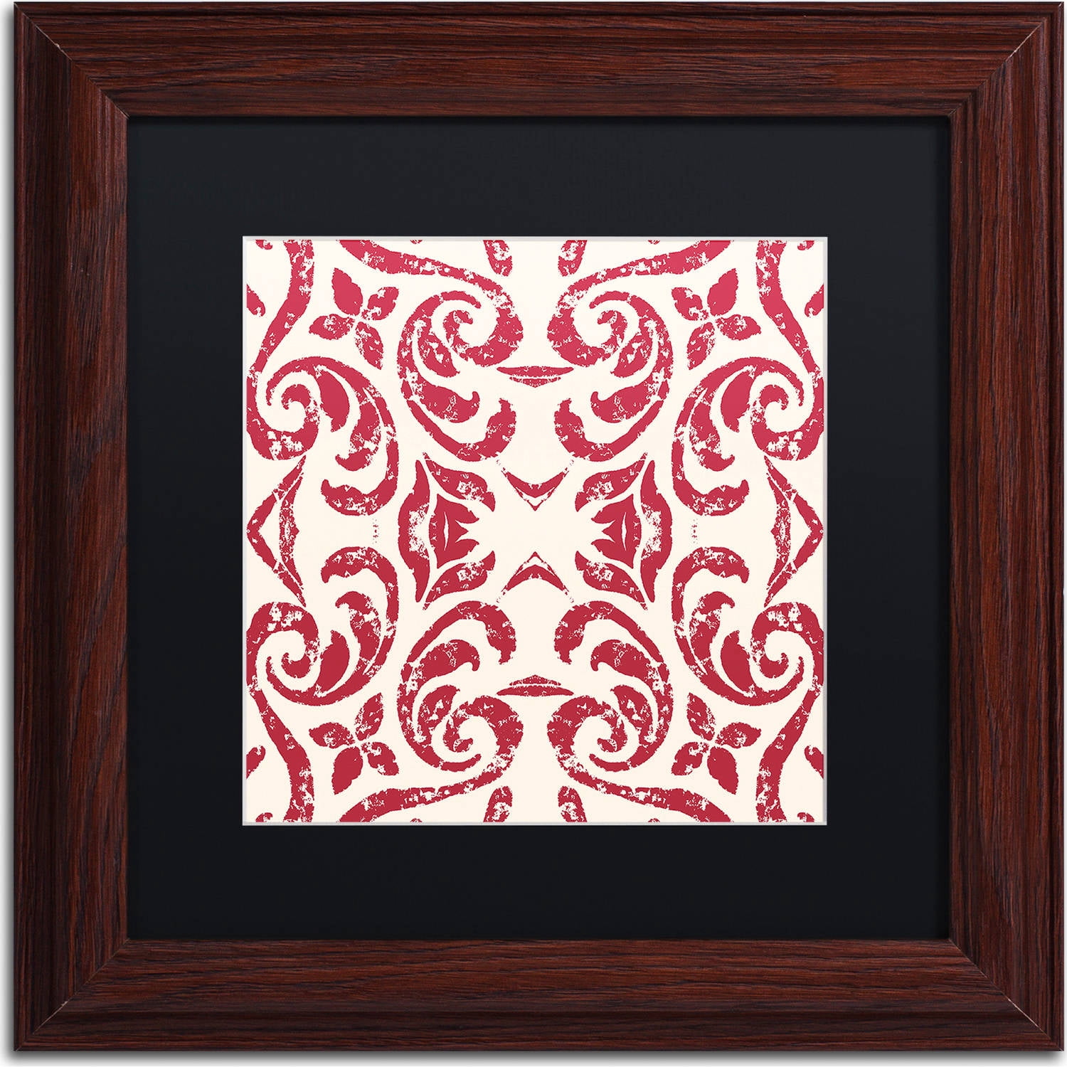 Trademark Fine Art "Damask Red" Canvas Art by Color Bakery, Black Matte, Wood Frame