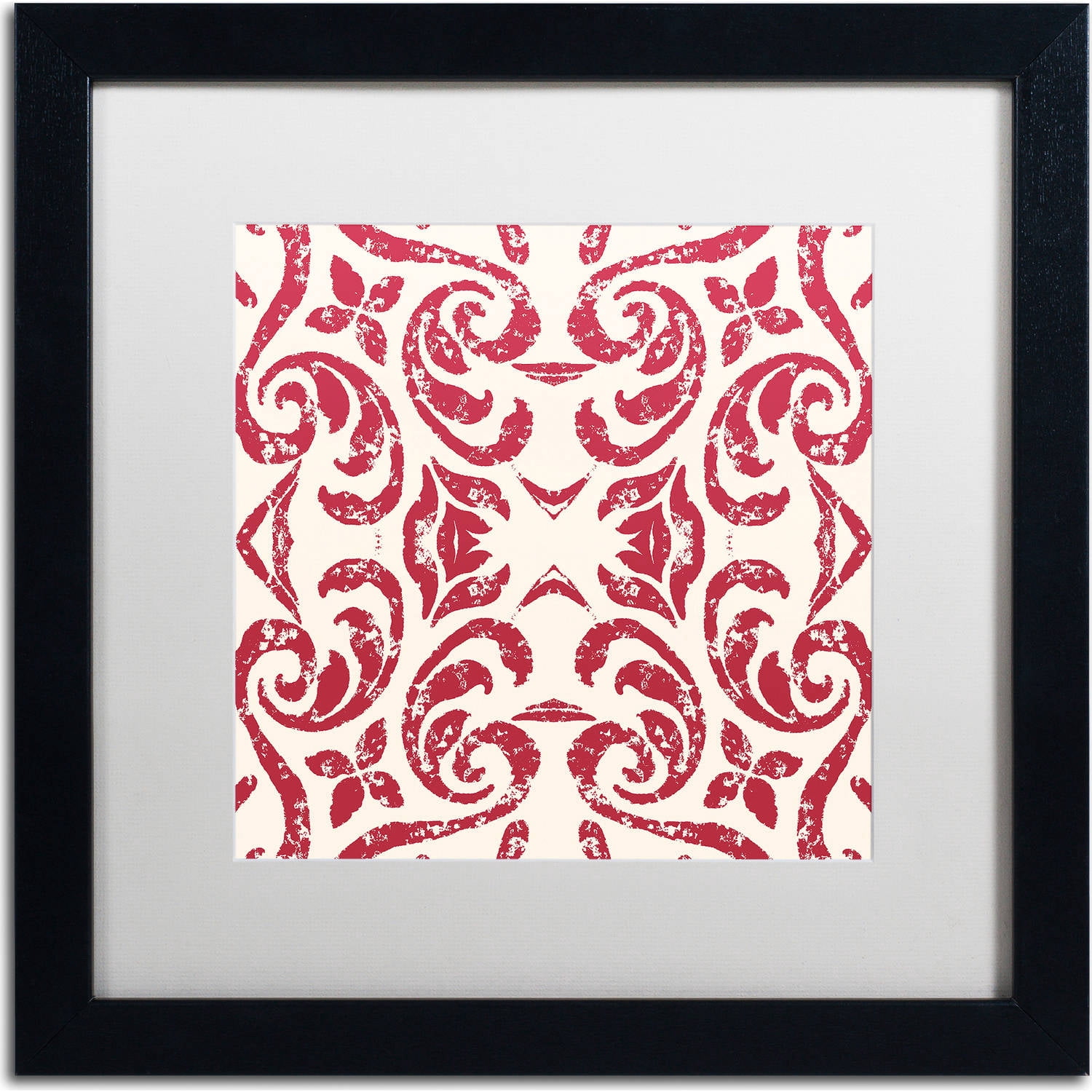 Trademark Fine Art "Damask Red" Canvas Art by Color Bakery, White Matte, Black Frame