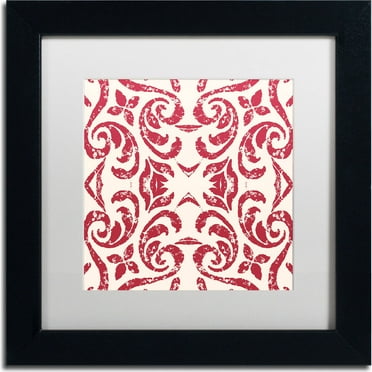 Trademark Fine Art "Damask Red" Canvas Art by Color Bakery, White Matte, Black Frame