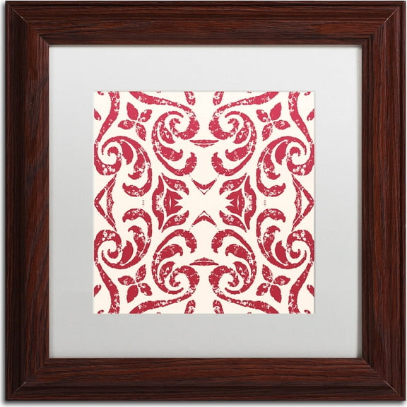 Trademark Fine Art "Damask Red" Canvas Art by Color Bakery, White Matte, Wood Frame