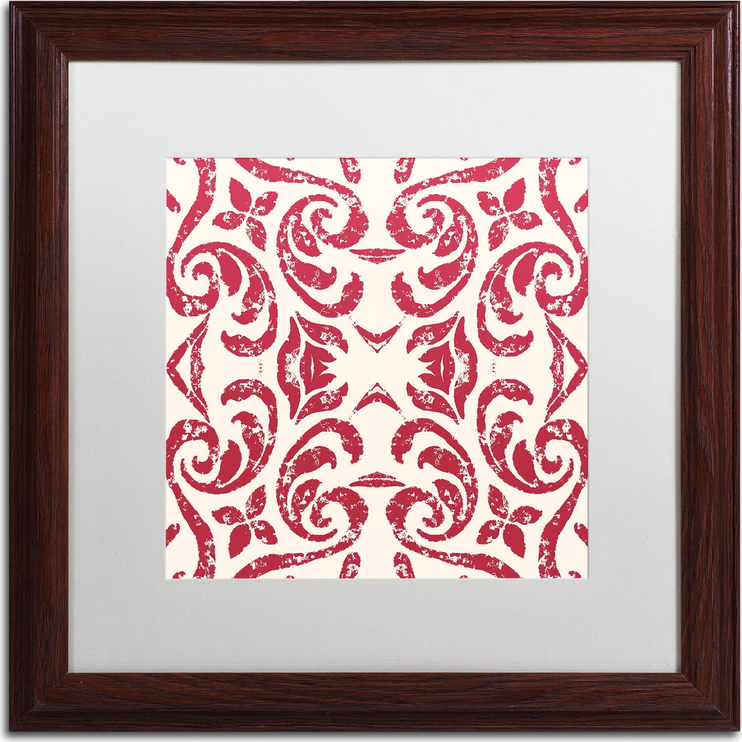 Trademark Fine Art "Damask Red" Canvas Art by Color Bakery, White Matte, Wood Frame