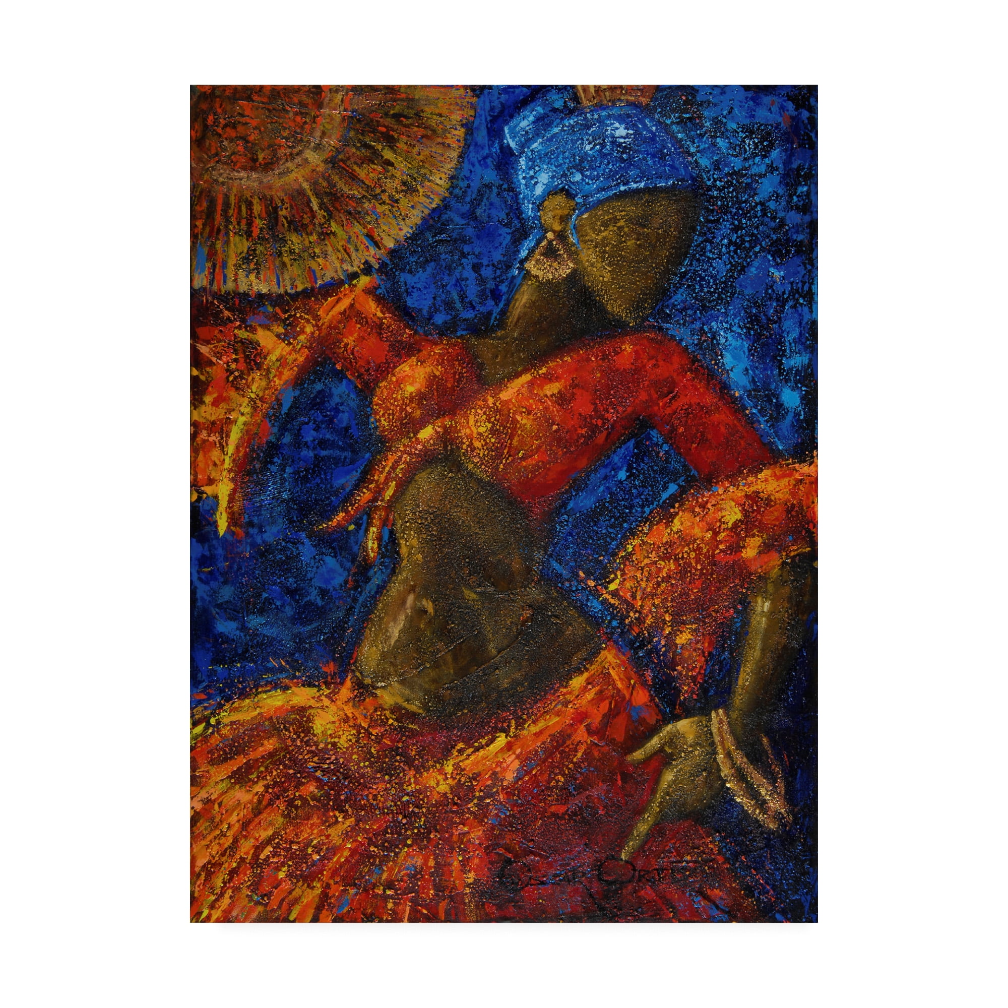 Vibrant Red and Blue Canvas Art of Dancing Woman, 14 x 19