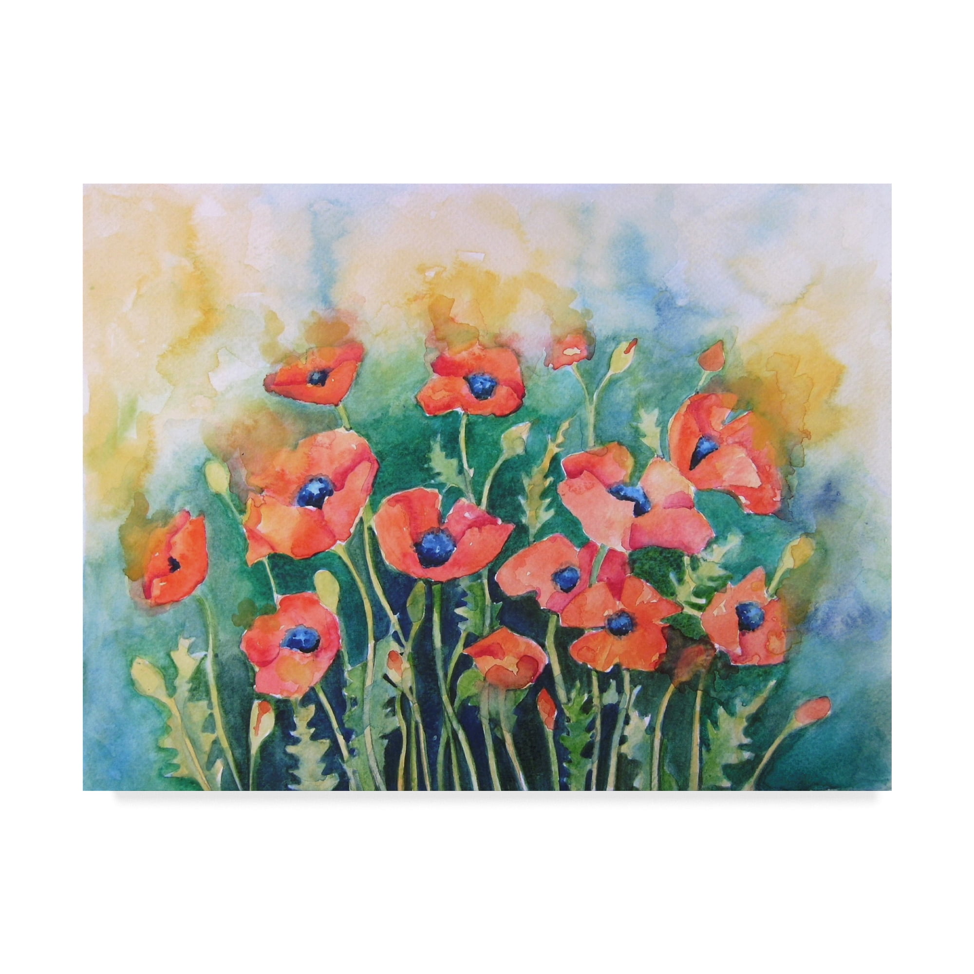Vibrant Floral Canvas Art with Pink and Blue Poppies