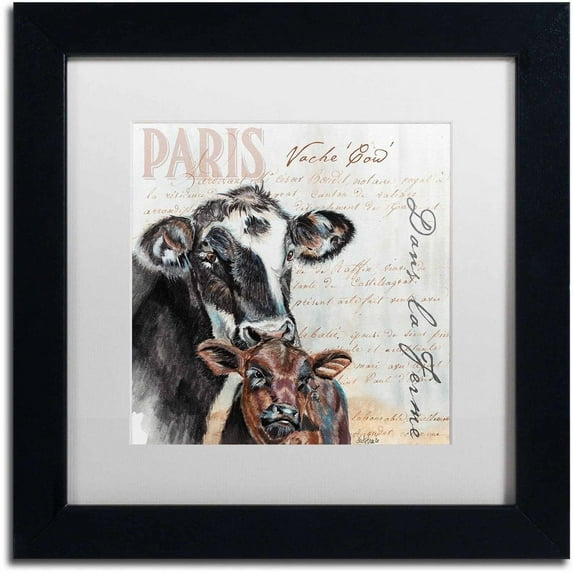 Trademark Fine Art "Dans la Ferme Cow" Canvas Art by Jennifer Redstreake White Matte, Black Frame