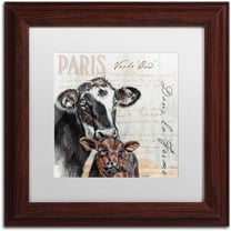Trademark Fine Art "Dans la Ferme Cow" Canvas Art by Jennifer Redstreake White Matte, Wood Frame