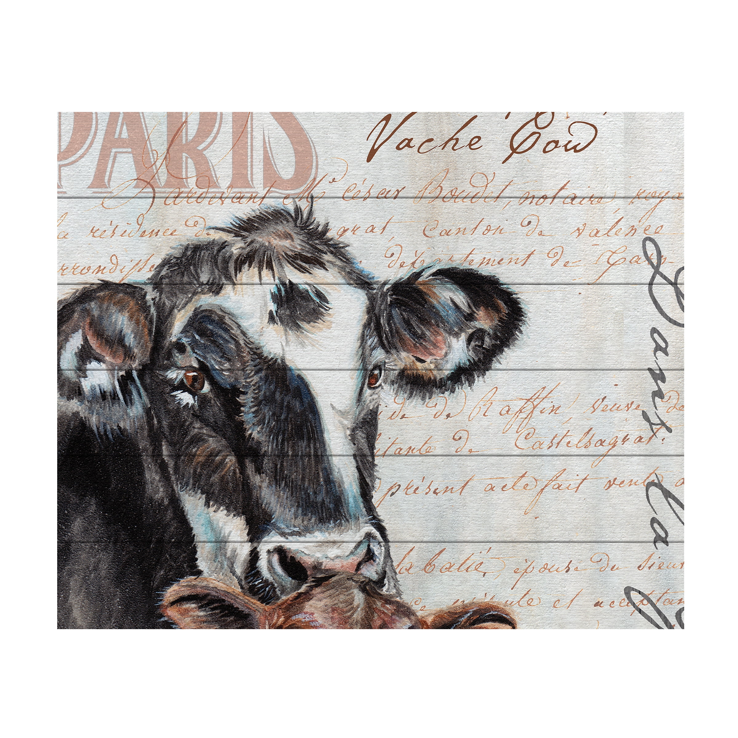 Trademark Fine Art 'Dans la Ferme Cow' Wooden Wall Art Art by Jennifer Redstreake